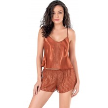 Tarçın Saten Babydoll Şort Takımı