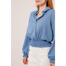 Nidam Butik Bel ve Bilek Lastikli Mavi Bluz