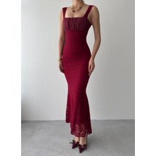 Angel Dantel Kalın Askılı Uzun Elbise