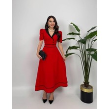 Natali Düğme Detay Atlas Elbise