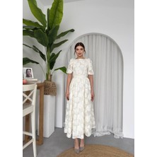 Özel Tasarım Gül Dokuma Uzun Estaban Elbise