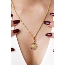 Fiyonk Kuyumculuk 14 Ayar Altın Gül Motifli Telkari Kolye - Anne Kolyesi