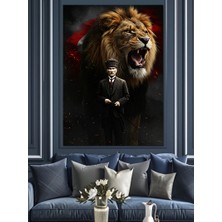 Mustafa Kemal Atatürk ve Aslan Dekoratif Kanvas - Mdf Ahşap Tablo