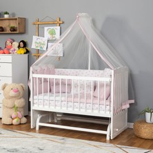 Bamgidoo Ahşap Nakışlı Anne Yanı Cibinlikli Ayarlanabilir Sallanabilir Bebek Beşiği