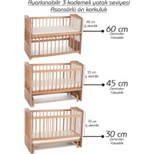 Bamgidoo Ahşap Nakışlı Anne Yanı Cibinlikli Ayarlanabilir Sallanabilir Bebek Beşiği