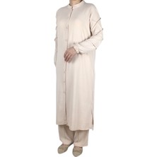 Kadın Önü Düğmeli Kolları Lastikli Pantolon Beli Lastikli Ayrobin Takım