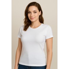 Biricik İç Giyim Yuvarlak Yaka, Basic, Beyaz, T-Shirt, Likralı Tişört