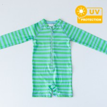 Önden Fermuarlı - Tulum Mayo - Çizgili