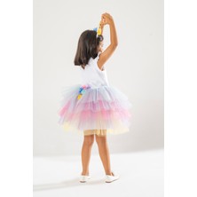 Yağmur Kostütüm My Melody Gökkuşağı Temalı Kız Çocuk Beyaz Doğum Günü Elbisesi ve Parti Kostümü