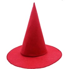 Kırmızı Renk Keçe Cadı Şapkası Yetişkin Çocuk Uyumlu 35X38 cm