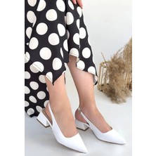 Zarif Kadın Morji Beyaz Cilt Topuklu Ayakkabı