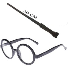 Harry Potter Asası 30 cm ve Siyah Çerçeveli Harry Potter Gözlüğü Seti