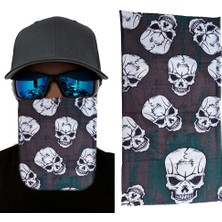 Kahve Yeşil Renk Üzeri Likralı Çoklu Kafatası Baskılı Baf Buff Bandana 25X48 cm