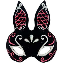 Siyah Renk Kırmızı Beyaz Simli Siyah Süet Kaplama Tavşan Maskesi 18X16 cm