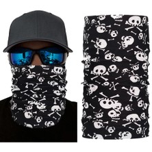 Siyah Renk Üzeri Likralı Beyaz Kemik Kafatası Iskelet Baskılı Baf Buff Bandana 30X48 cm