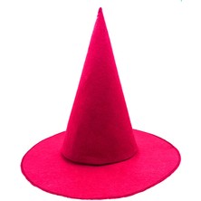 Pembe Fuşya Renk Keçe Cadı Şapkası Yetişkin Çocuk Uyumlu 35X38 cm