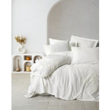 Timestart  3D Nakışlı Çift Kişilik Saten Nevresim Takımı Gembira Beyaz