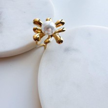 Çelik Incili Çiçek Yüzük