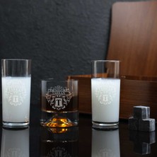 Ahşap Kutulu Arma Tasarımlı Kişiye Özel Rakı & Taşlı Viski Kadehi Seti
