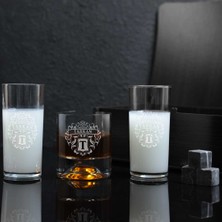 Ahşap Kutulu Arma Tasarımlı Kişiye Özel Rakı & Taşlı Viski Kadehi Seti
