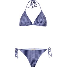 Desenli Arkası Büzgülü Üçgen Bikini