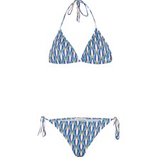 Desenli Arkası Büzgülü Üçgen Bikini
