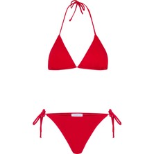 Düz Kırmızı Üçgen Bikini Takım