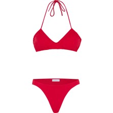 Straplez Kırmızı Bikini Takım