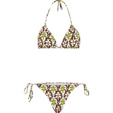 Desenli Arkası Büzgülü Üçgen Bikini