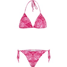 Desenli Arkası Büzgülü Üçgen Bikini