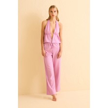 Dokulu Pembe Büstiyer Pantolon Takım