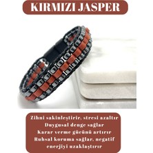 Sertifikalı Kırmızı Jasper Disk Model Doğal Taş Erkek Bileklik Kilitli Kapama
