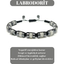 Sertifikalı Labrodorit Disk Model Doğal Taş Makrome Bileklik Ayarlanabilir Ölçü
