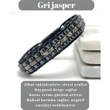 Sertifikalı Gri Jasper Disk Model Doğal Taş Erkek Bileklik Kilitli Kapama