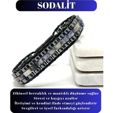 Sertifikalı Sodalit Disk Model Doğal Taş Erkek Bileklik Kilitli Kapama