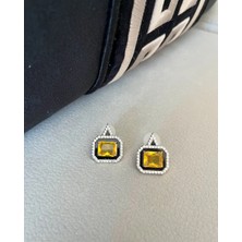 Siyah Detaylı Sarı Taşlı Küpe- Butter Yellow Küpe