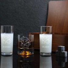 Ahşap Kutulu Boğa Figürlü Isme Özel Rakı & Taşlı Viski Kadehi Seti
