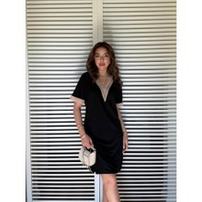 Adatakbutiq Kadın V Yaka Güpürlü Iki Iplik Elbise