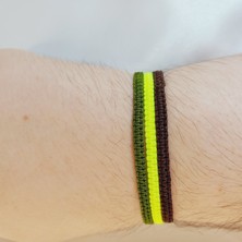 Crystal Atelier 3’lü Ayarlanabilir Makrome Bileklik Seti, El Yapımı Asansörlü Haki Sarı Koyu Kahverengi Renk İp Örgü Bileklik, Hediyelik Örgü Bileklik Seti, Unisex Şık Tasarım Kombin Örgü Bileklik