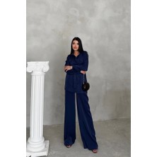 Simli Kumaş Salaş Pantolon - Gömlek Takım - Lacivert