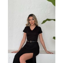 Kadın Kısa Kollu V Yaka Maxi Boy Elbise 124 cm