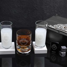 Ahşap Kutulu Kraliyet Desenli Isme Özel Rakı & Çakmak & Taşlı Viski Kadehi Seti