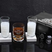 Ahşap Kutulu Isim & Söz Yazılı Rakı & Çakmak & Taşlı Viski Kadehi Seti