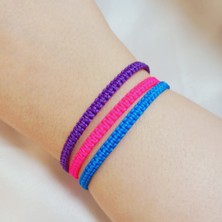 Crystal Atelier 3’lü Ayarlanabilir Makrome Bileklik Seti, El Yapımı Asansörlü Mor Pembe Mavi Renk Ip Örgü Bileklik, Hediyelik El Yapımı Örgü Bileklik Seti, Unisex Şık Tasarım Kombin Örgü Bileklik