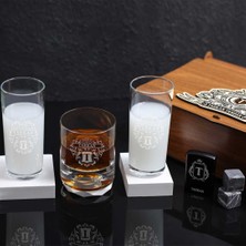 Ahşap Kutulu Arma Tasarımlı Kişiye Özel Rakı & Çakmak & Taşlı Viski Kadehi Seti