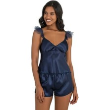 Lacivert Saten Şort Takımı 9212