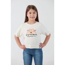 Fitilli Yazı Baskılı Likralı Kız Çocuk Tişört