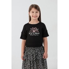 Fitilli Yazı Baskılı Likralı Kız Çocuk Tişört