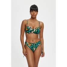 Louren Yeşil Desenli Çıkarılabilir Askılı Boş Kaplı Kalın Kenarlı Straplez Bikini Takımı
