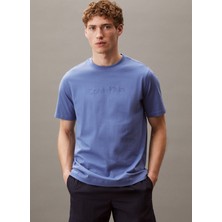 Calvin Klein LVGMS5K182T0Z-PW - Mavi Yuvarlak Yaka Normal Düz Erkek T-Shirt